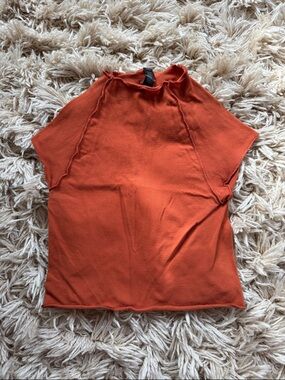 Urban Outfitters Out From Under Short Sleeve Ribbed Mock Neck Top in Rust XS/S